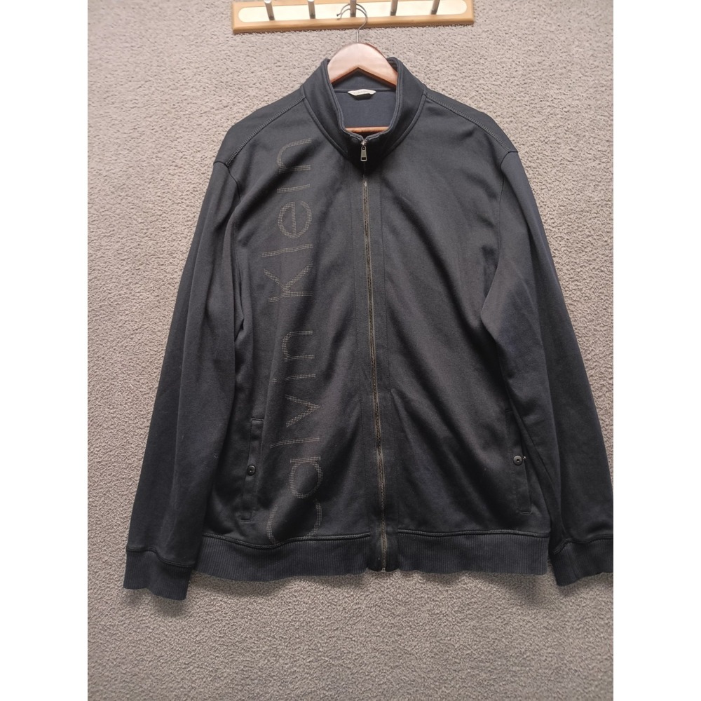 Calvin Klein Men's XXL Full Zip Track Jacket Black Logo Stand Collar RN36543